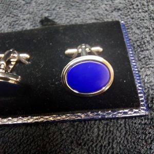 Stunning Set of Blue Cufflinks with a Bucking Bull Hallmark